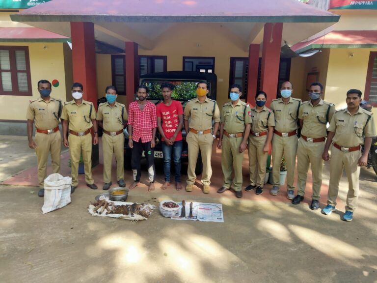തിരുനെല്ലി അപ്പപ്പാറയിൽ മാനിനെ വേട്ടയാടിയ 2 പേർ പിടിയിൽ 