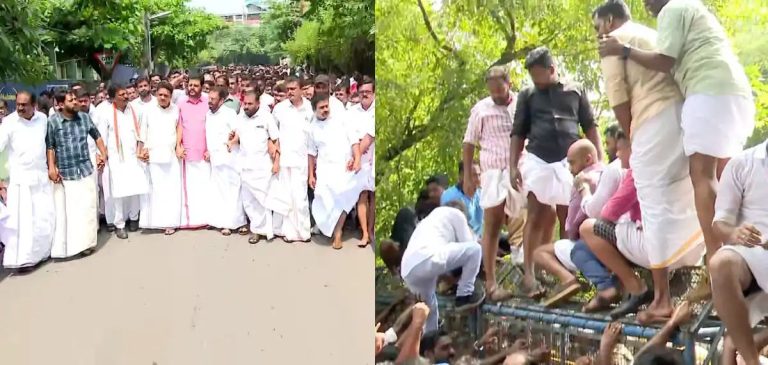 പാതിരാ റെയ്‌ഡ്‌; കോണ്‍ഗ്രസ്സ് മാര്‍ച്ചില്‍ സംഘര്‍ഷം, സംയമനം പാലിക്കണമെന്ന് നേതാക്കള്‍