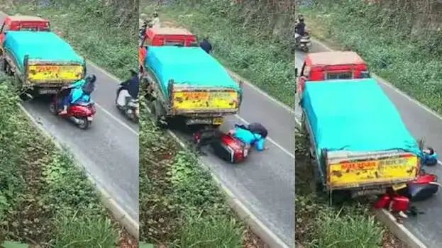 ജീവൻ തിരിച്ചുകിട്ടിയ നിമിഷം…’; ഫുള്‍ ലോഡുമായി കയറ്റം കയറവെ ഒന്ന് നിന്നു; പൊടുന്നനെ അപകടം; നിയന്ത്രണം തെറ്റി പിന്നോട്ട് നീങ്ങി ലോറി; സ്കൂട്ടര്‍ യാത്രക്കാരി രക്ഷപ്പെട്ടത് തലനാരിഴയ്ക്ക്
