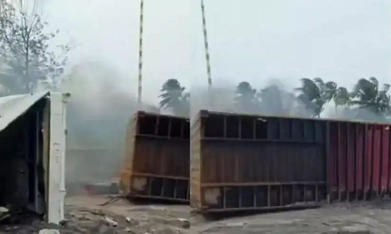 കൊല്ലം തീരത്തടിഞ്ഞ കണ്ടെയ്നറിന് തീപിടിച്ചു; ഗ്യാസ് കട്ടർ ഉപയോഗിച്ച് മുറിച്ച് നീക്കുന്നതിനിടെയാണ് അപകടം
