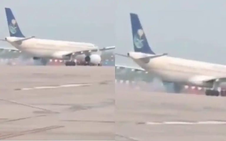 ഹജ്ജ് യാതക്കാരുമായി വന്ന സൗദി വിമാനത്തില്‍ തീ; യാത്രക്കാരെ ഒഴിപ്പിച്ചു